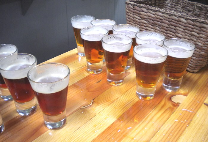 Gallery beer samples on bar