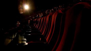 Theater seats are seen at a movie theater in Hollywood.