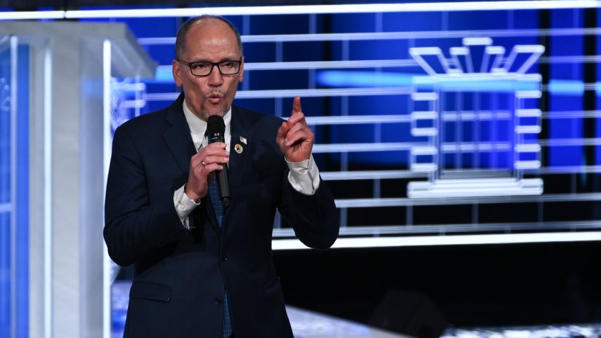 In this Nov. 20, 2019, file photo, Chair of the Democratic National Committee Tom Perez speaks ahead of the fifth Democratic primary debate of the 2020 presidential campaign season co-hosted by MSNBC and The Washington Post at Tyler Perry Studios in Atlanta.