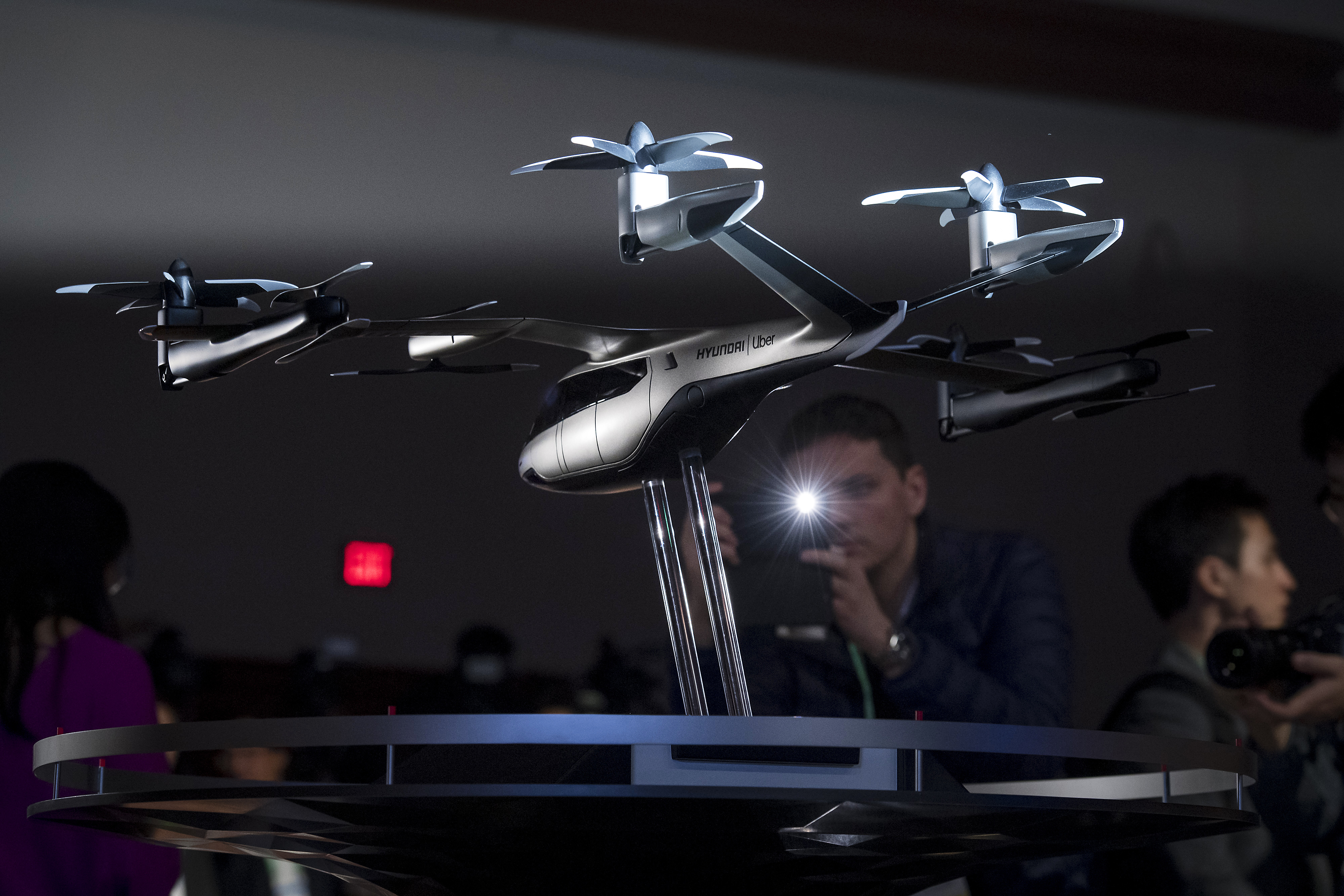 A model of the Hyundai Motor Co. and Uber Technologies Inc. aerial taxi sits on display at CES 2020 in Las Vegas, Nevada, Jan. 6, 2020.