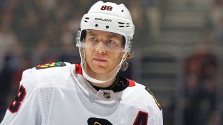 TORONTO, ON – JANUARY 18: Patrick Kane #88 of the Chicago Blackhawks skates against the Toronto Maple Leafs during an NHL game at Scotiabank Arena on January 18, 2020 in Toronto, Ontario, Canada. The Blackhawks defeated the Maple Leafs 6-2. (Photo by Claus Andersen/Getty Images)