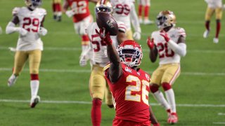 Damien Williams (26) of the Kansas City Chiefs runs for a touchdown against the San Francisco 49ers during the fourth quarter in Super Bowl LIV at Hard Rock Stadium on Feb. 2, 2020, in Miami, Florida.