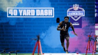INDIANAPOLIS, IN – FEBRUARY 27: Wide receiver Brandon Aiyuk of Arizona State runs the 40-yard dash during the NFL Scouting Combine at Lucas Oil Stadium on February 27, 2020 in Indianapolis, Indiana. (Photo by Joe Robbins/Getty Images)