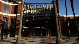 An exterior view of Oracle Park, where the San Francisco Giants play. (Photo by Ezra Shaw/Getty Images)