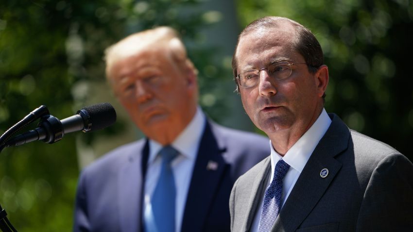 Secretary of Health and Human Services Alex Azar, with President Donald Trump, on May 15, 2020, in the Rose Garden of the White House in Washington, DC.