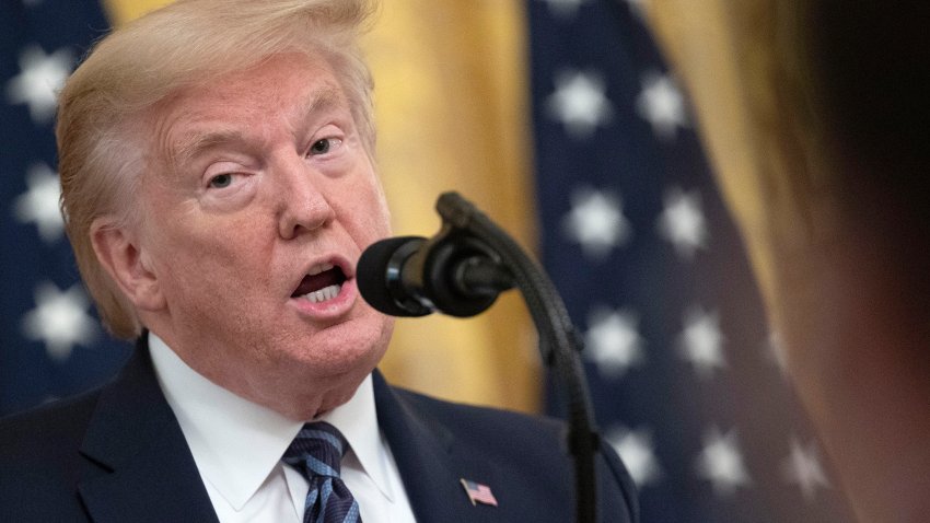 In this April 30, 2020, file photo, President Donald Trump speaks during an event on protecting America’s senior citizens in the East Room of the White House in Washington.