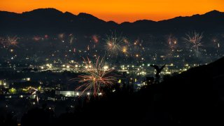 Fireworks over North Hollywood, as seen from Burbank on Saturday, July 4, 2020 in Burbank, CA.