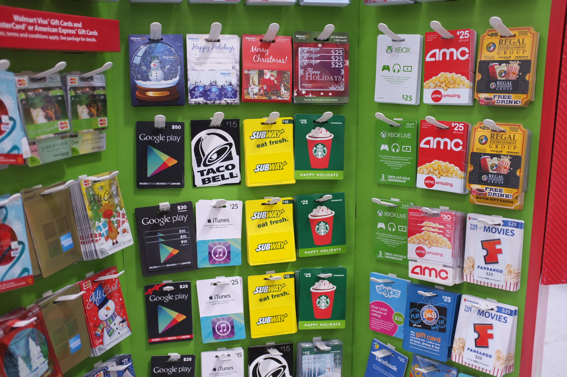 Store rack willed with gift cards