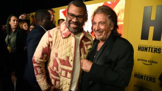 Al Pacino, right, a cast member in the Amazon Prime Video series "Hunters," poses with executive producer Jordan Peele at the premiere of the show at the Directors Guild of America, Wednesday, Feb. 19, 2020, in Los Angeles.