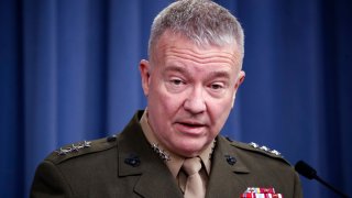 In this April1 14, 2018, file photo, then-Marine Lt. Gen. Kenneth "Frank" McKenzie speaks during a media availability at the Pentagon in Washington.