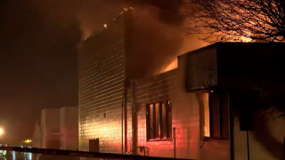 Fire at a library in Porterville.