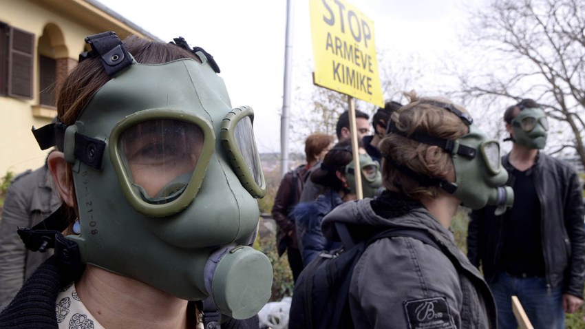 Macedonia Syria Chemical Weapons Protest