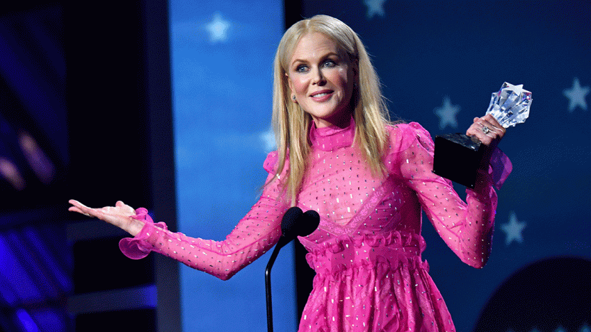 In this Jan. 11, 2018, file photo, actor Nicole Kidman speaks onstage at The 23rd Annual Critics’ Choice Awards at Barker Hangar in Santa Monica, California.