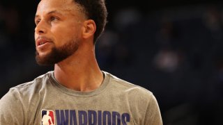 Steph Curry #30 of the Golden State Warriors warms up against the New Orleans Pelicans on February 23, 2020 at Chase Center in San Francisco, California.