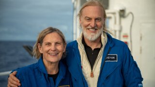 Dr. Kathy Sullivan and Victor Vescovo after their dive to Challenger Deep.