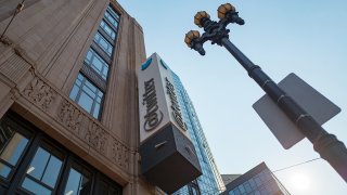 Low-angle view the facade of the headquarters of social network Twitter in San Francisco.