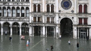 Water floods St. Mark's Square in Venice