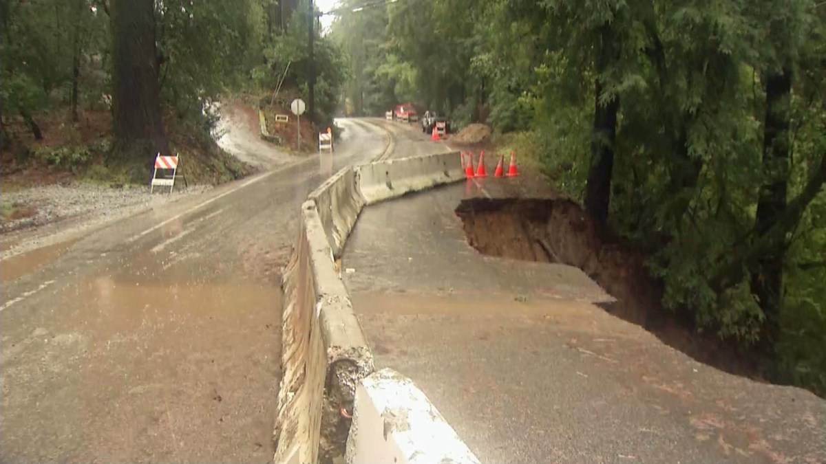 Trees Fall, Road Collapses and Highway 17 Shut Down in Santa Cruz