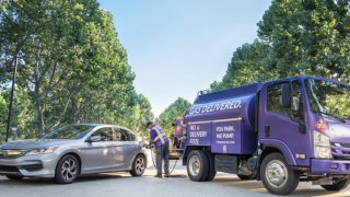 Booster Fuels offers no-touch fill-ups so customers can avoid traditional gas station pumps. (March 26, 2020)