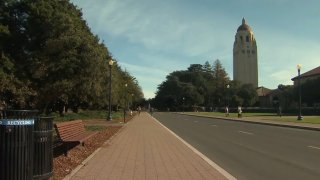 Wide view of the Stanford tower.
