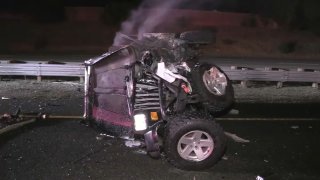 Crumpled Jeep in DUI crash on Highway 17.