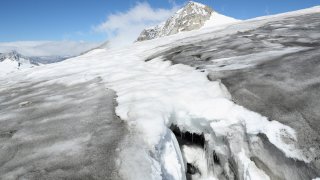 Icicles hang in a crevasse on the upper section of the Outer Mullwitzkees glacier on September 8, 2016 near Hinterbichl, Austria. A team from the Austrian Institute for Interdisciplinary Mountain Research has been conducting annual measurements as part of a study begun in 2006 to asses the rate at which the glacier is shrinking in depth.