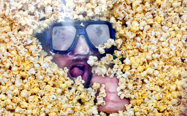 Man Swims in Popcorn