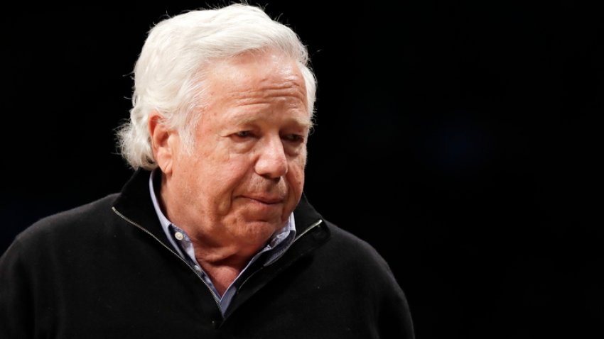 FILE – In this April 10, 2019, file photo, New England Patriots owner Robert Kraft leaves his seat during an NBA basketball game between the Brooklyn Nets and the Miami Heat, in New York. Prosecutors intend to release undercover video of Robert Kraft and others allegedly receiving sex acts at a Florida massage parlor, but that won’t be soon or perhaps ever. The Palm Beach County State Attorney’s Office filed a notice Wednesday, April 17, 2019, saying it believes the videos are public records under Florida law and it plans to release pixilated versions. Spokesman Mike Edmondson said the release is not imminent, as the office is processing numerous public records in the case. Kraft’s attorneys filed an emergency motion Wednesday to block the release. (AP Photo/Kathy Willens, File)