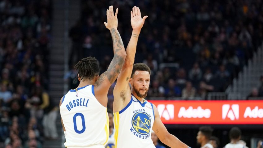 [CSNBY] Watch Steph Curry, D'Angelo Russell skip for joy after first Warriors win