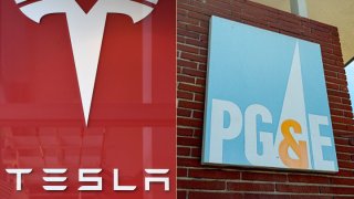 Tesla and PG&E logos.