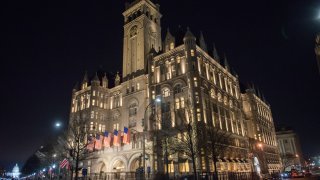 A view outside Trump International Hotel in Washington, D.C. one day before the inauguration of Donald Trump Jan. 19, 2017, in Washington.