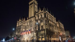 A view outside Trump International Hotel in Washington, D.C. one day before the inauguration of Donald Trump Jan. 19, 2017, in Washington.