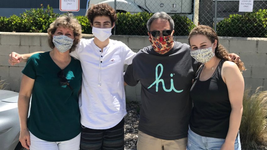Family of four with masks