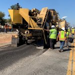 Crews repave a stretch of highway in Northern California with a mixture that includes single-use plastic bottles.