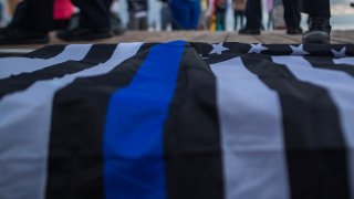 A flag with the thin blue line