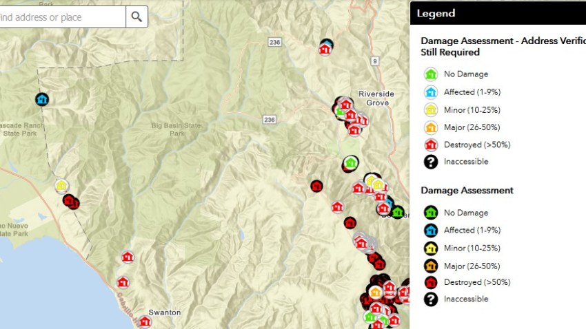 Santa Cruz Area Map CZU Complex: Map and Fire Damage Information in Santa Cruz County 