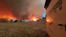 A view of the Creek Fire from a camp site on Sept. 5, 2020.