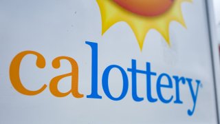 Close-up of sign for CALottery.