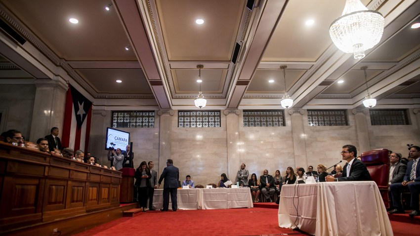 Pedro Pierluisi, nominee for Puerto Rico secretary of state, speaks during a confirmation hearing at the House of Representatives, in San Juan, Puerto Rico, on Friday, Aug. 2, 2019.
