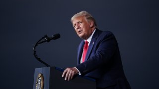 US President Donald Trump addresses supporters during a campaign rally at Smith-Reynolds Regional Airport in Winston-Salem, North Carolina on September 8, 2020.