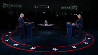 US President Donald Trump (R) and Democratic presidential candidate Joe Biden take part in the first presidential debate at Case Western Reserve University and Cleveland Clinic in Cleveland, Ohio, on September 29, 2020.