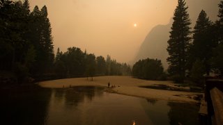 Thick smoke shrouds Yosemite Valley.