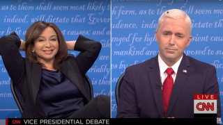 Maya Rudolph plays Kamala Harris and Beck Bennett plays Vice President Mike Pence on "Saturday Night Live," October 10, 2020.