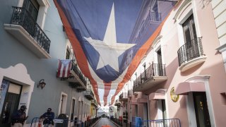 Puerto Rican flag is seen outside the Governor's residence