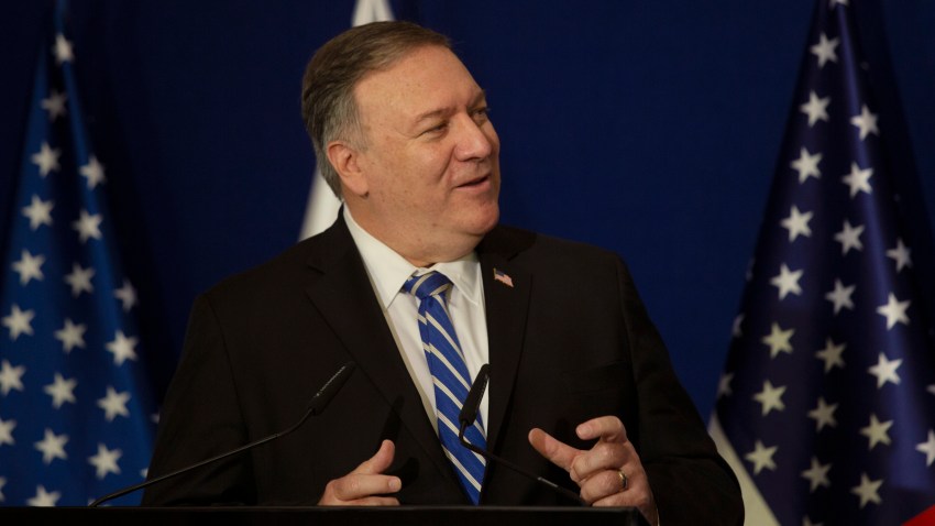 U.S. Secretary of State Mike Pompeo speaks during a joint statement with Israeli Prime Minister Benjamin Netanyahu in Jerusalem, Thursday, Nov. 19, 2020.