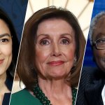 Alexandria Ocasio-Cortez (left), Nancy Pelosi (middle) and James Clyburn (right).
