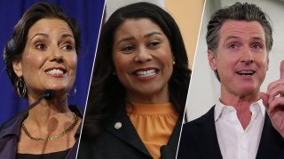 From left: Oakland Mayor Libby Schaff, Ssan Francisco Mayor London Breed and Gov. Gavin Newsom.