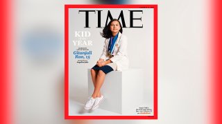 This undated photo provided by Time Magazine shows the cover of its Dec. 14, 2020 issue, featuring a 15-year-old Colorado high school student and young scientist who has been named the magazine's first-ever "Kid of the Year." Gitanjali Rao has used artificial intelligence and created apps to tackle contaminated drinking water, cyberbullying, opioid addiction and other social problems. Rao is a sophomore at STEM School Highlands Ranch in suburban Denver and was selected from more than 5,000 nominees. The process culminated with a finalists' committee of children, Time for Kids reporters and comedian Trevor Noah. Time says it wanted to recognize the rising leaders of America's youngest generation in announcing the award.