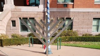 Menorah outside Alameda City Hall.