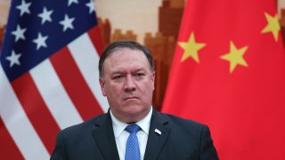 U.S. Secretary of State Mike Pompeo speaks during a press conference at the Great Hall of the People on June 14, 2018 in Beijing, China.